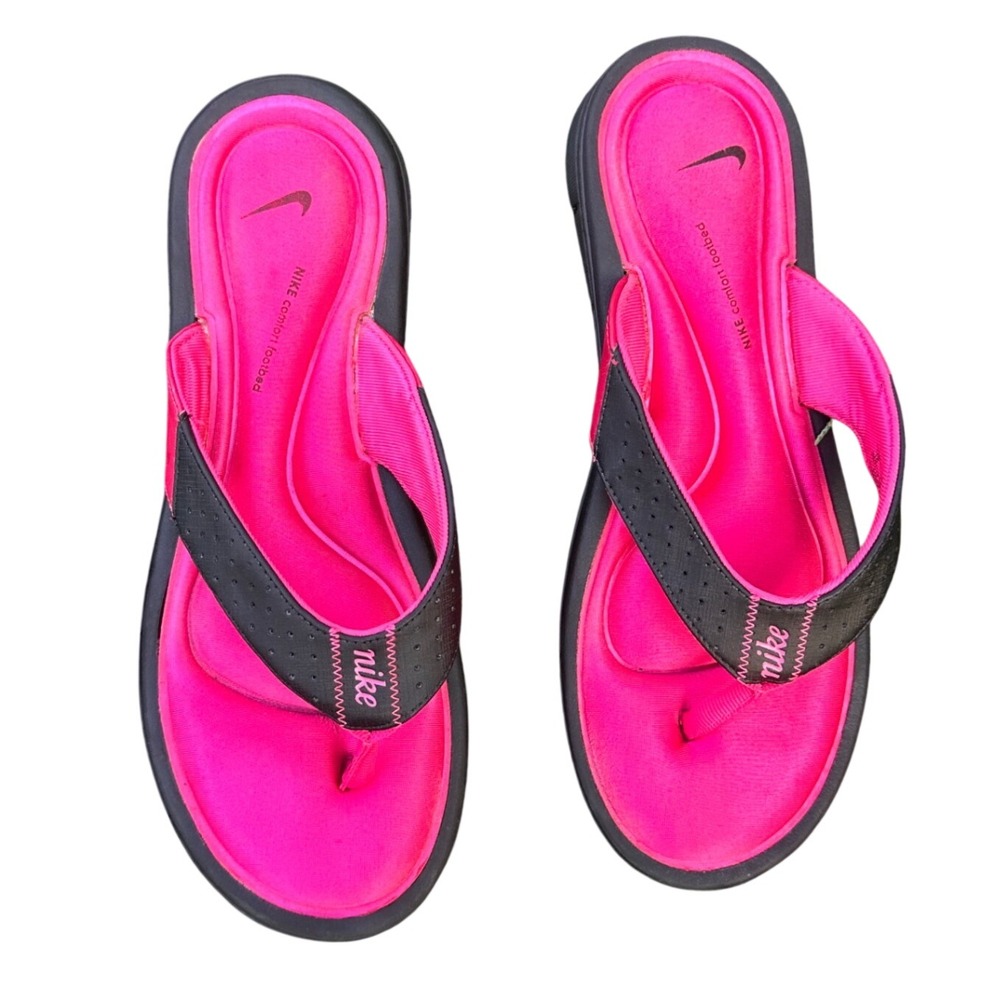 Nike Comfort Footbed Flip Flops Women's Size 10 Pink Black Thong Sandals